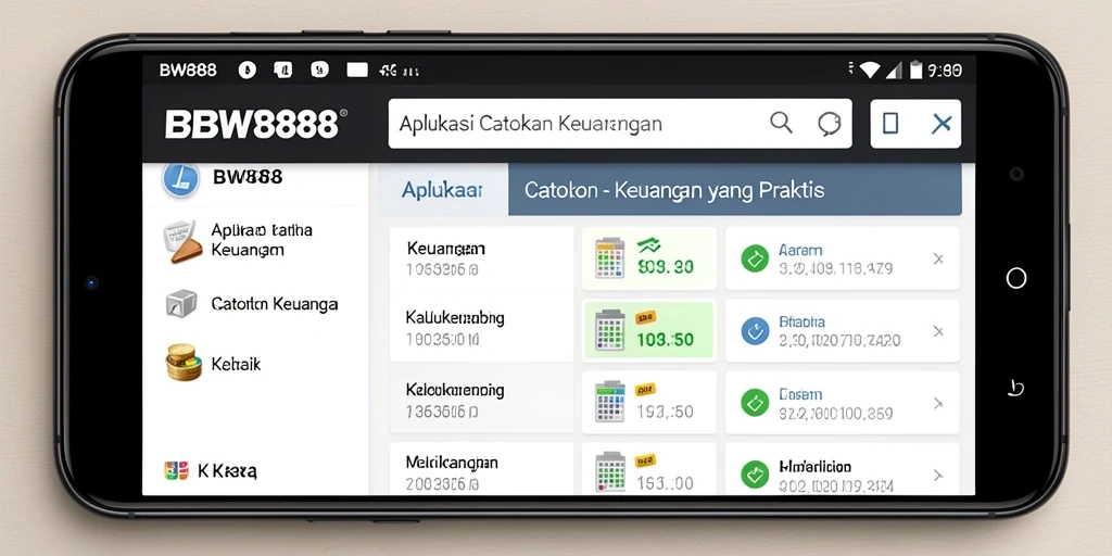 Screenshot utama BW888 menampilkan antarmuka Catatan Keuangan yang intuitif.