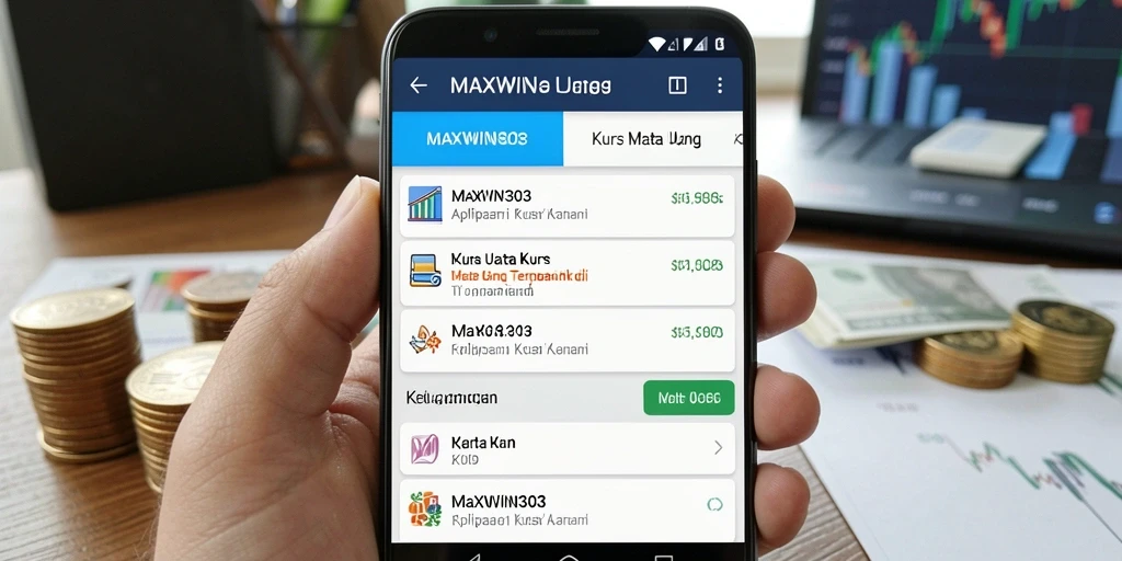 Tampilan antarmuka aplikasi MAXWIN303 dengan fitur Kurs Mata Uang.