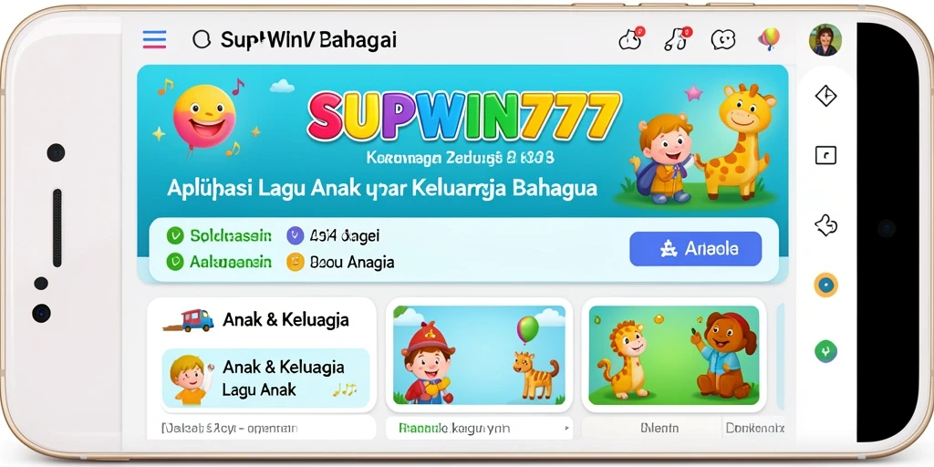 Antarmuka aplikasi SUPWIN777 dengan fitur lagu anak yang ceria.
