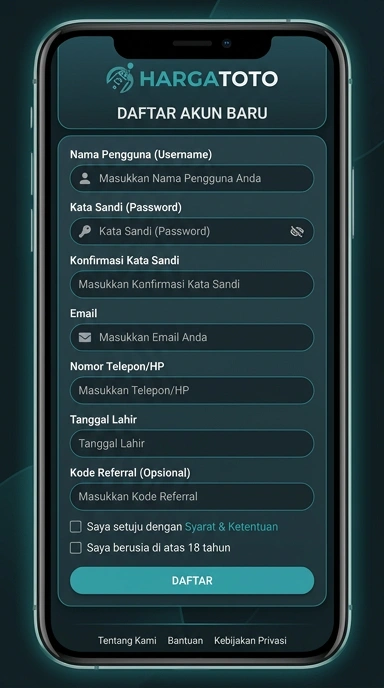 Tampilan halaman daftar hargatoto